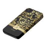 Damasco elegante del negro y del oro con el monogr iPhone 4 Case-Mate cárcasa