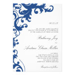 Damasco elegante que casa el azul de Invitation//N Comunicado Personalizado