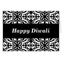 Damasco feliz del diwali (b y w) felicitacion 