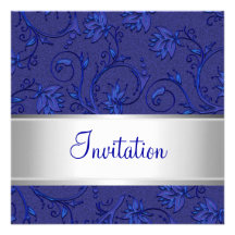 Damasco floral metálico del cobalto elegante todos invitaciones personalizada