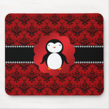 Damasco lindo del rojo del pingüino tapetes de ratón