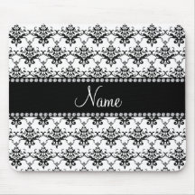 Damasco negro blanco conocido personalizado tapetes de ratón