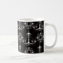 damasco negro blanco de la lámpara lamentable tazas de café