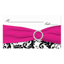 Damasco negro, blanco, y fucsia Placecards Tarjetas De Negocios