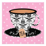 Damasco negro con la fiesta del té de la taza de t comunicado personal  