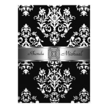 Damasco negro de la invitación del boda del damasc
