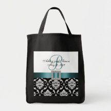 Damasco negro de la turquesa personalizado casando bolsa