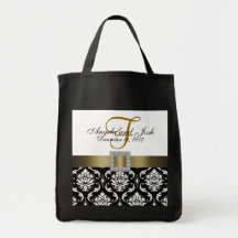 Damasco negro del oro personalizado casando el tot bolsas de mano