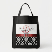 Damasco negro rojo personalizado casando el tote bolsas