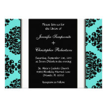Damasco negro y azul Invitati que se casa elegante Comunicado Personalizado