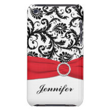 Damasco negro y blanco con la caja roja del tacto  iPod touch protector
