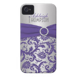 Damasco púrpura y de plata personalizado iPhone 4 Case-Mate cobertura