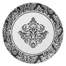 Damasco real con el emblema blanco real del damasc plato de cena