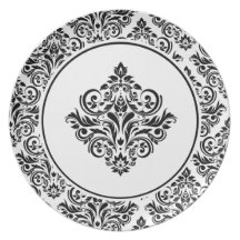 Damasco real con el emblema blanco real del damasc plato para fiesta