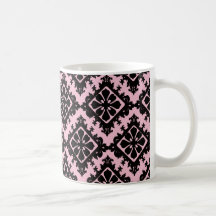 damasco rosa claro y negro del diamante de la flor tazas