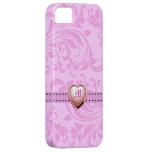 Damasco rosado con el corazón del monograma iPhone 5 Case-Mate carcasas
