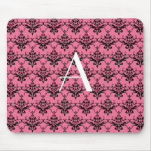 Damasco rosado del monograma alfombrilla de ratones
