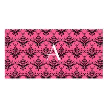 Damasco rosado del monograma tarjetas fotograficas personalizadas