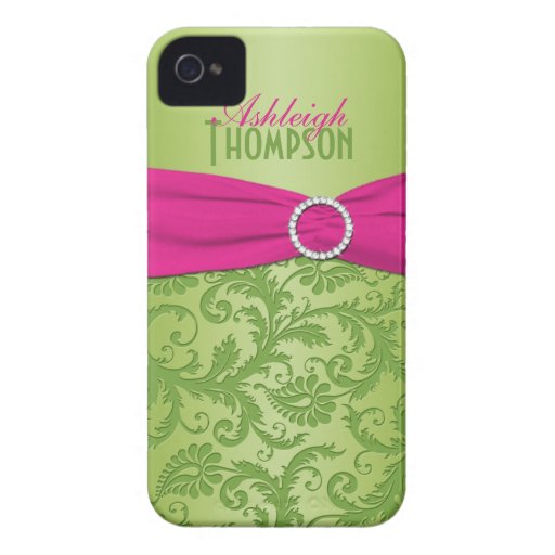Damasco rosado y verde personalizado Case-Mate iPhone 4 protectores