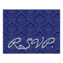 Damasco RSVP del azul real que casa la tarjeta de  Invitación Personalizada