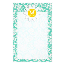 Damasco verde de Seafoam; Margarita de la primaver Papelería De Diseño