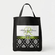 Damasco verde, negro personalizado casando la bols