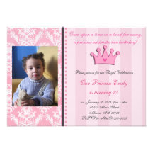 Damasco y princesa rosados Photo Invitation de las Anuncio