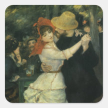 Danza en Bougival por Renoir, impresionismo del vi Calcomanía Cuadradas Personalizada