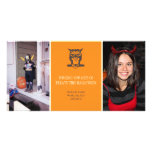 Dé a pitido el búho lindo Halloween anaranjado dos Tarjetas Fotográficas Personalizadas