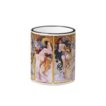 ~ de Alfons Mucha las cuatro estaciones Tazas