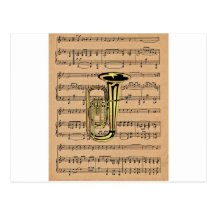 ~ de la tuba con el fondo de la partitura postal
