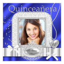 Décimo quinta foto blanca azul de la perla del cor invitacion personalizada