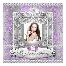 Décimo quinta lila del damasco de la fiesta de cum invitación personalizada