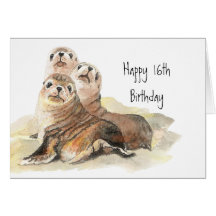 Décimosexto animales de la acuarela del cumpleaños tarjeta