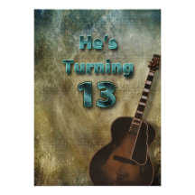 décimotercero Invitación del cumpleaños - guitarra