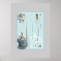 Decoración azul elegante romántica de la playa del poster