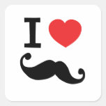 Del corazón I bigote twirly Pegatinas Cuadradas