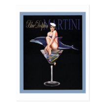 Delfín azul Martini Postal