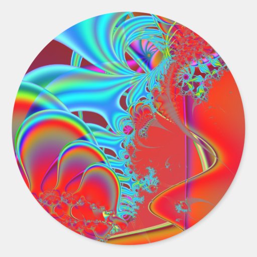 Dentro de II · Arte del fractal · Aguamarina y roj Pegatina Redonda