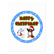 Deseo del navidad del pingüino y de los osos postales