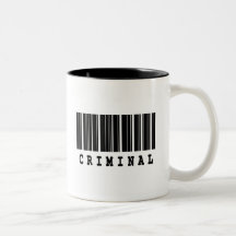 designl criminal del código de barras taza