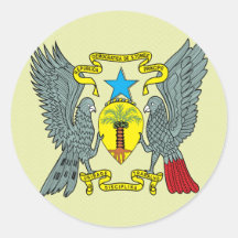 Detalle del escudo de armas de Sao Tome Principe Etiqueta Redonda