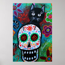 DÍA DE LA PINTURA MUERTA DEL CRÁNEO DEL CAT NEGRO POSTERS