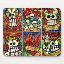 Día de los cráneos muertos/del corazón llameante M Tapete De Ratones
