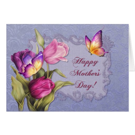 Día de madres de los tulipanes y de las mariposas tarjeton