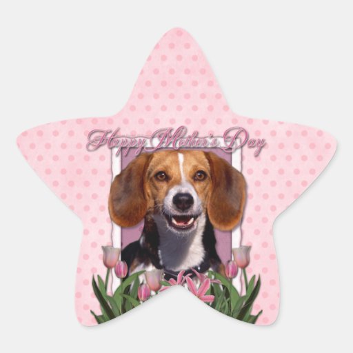 Día de madres - tulipanes rosados - beagle calcomania forma de estrella personalizada