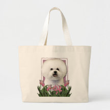 Día de madres - tulipanes rosados - Bichon Frise Bolsa Lienzo