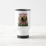 Día de madres - tulipanes rosados - golden retriev taza de café