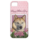 Día de madres - tulipanes rosados - husky siberian iPhone 5 Case-Mate cobertura