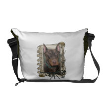 Día de padres - patas de piedra - Doberman - rojo Bolsa De Mensajeria